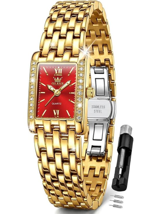 Women\'s Gold band /Red dial Diamond Fashion Elegant Chronograph Cute Wrist Watch main image 6